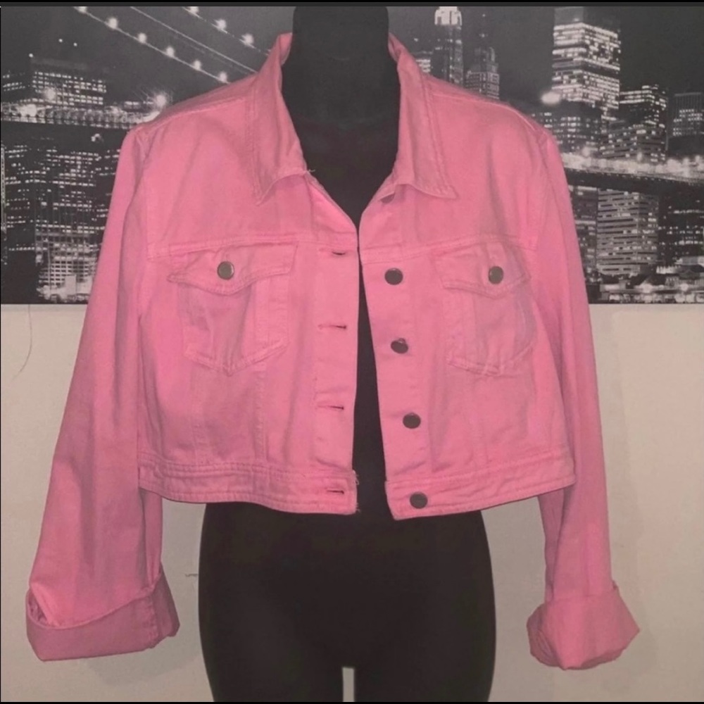 Pink Cropped Denim Jacket